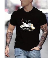 Erkek Baskılı T-Shirt Kısa Kol Bisiklet Yaka Regular Fit Rahat Kalıp Günlük Tişört - Siyah