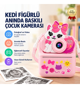 KEDİ FİGÜRLÜ ANINDA BASKILI ÇOCUK KAMERASI