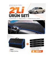 MAZDA 626 (1997-2002) Uyumlu Torpido Örtüsü + Deri Bagaj Çantası + Sticker Seti - Siyah Mavi