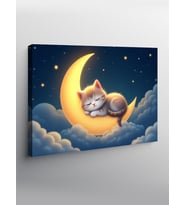 Kanvas Tablo Ayda Uyuyan Kedi Figürü