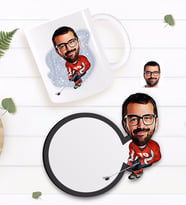 BK Gift Kişiye Özel Hokeyci Karikatürlü Beyaz Kupa ve Ahşap Bardak Altlığı Hediye Seti-1