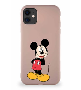 Apple iPhone 11 Soft Premier Kapak Mickey Mouse-B Tasarımlı Silikon Kılıf - Pudra (Şeffaf)