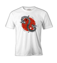 Yin Yan Illustration with Two Dragons Beyaz Erkek Tshirt
