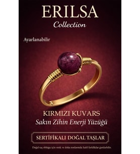 Sertifikalı Sakin Zihin Enerji Yüzüğü – Kırmızı Kuvars Taşı Ayarlanabilir Gold İnce Koç Aslan Burcu