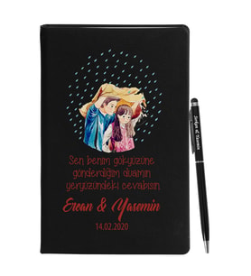 Sevgililer Gününe Özel Siyah Defter Kalem Seti 26