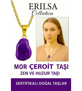 Sertifikalı Ham İşlenmemiş Mor Çeroit Taşı Kolye – Ruhsal Şifa, Denge ve Dönüşüm Taşı (Çok Renkli)