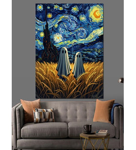 Van Gogh Yıldızlı Gece Ve Hayalet Dekoratif Kanvas - Mdf Ahşap Tablo