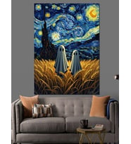 Van Gogh Yıldızlı Gece Ve Hayalet Dekoratif Kanvas - Mdf Ahşap Tablo