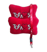 TofaşK Kırmızı Polar Ortopedik Araç Seyahat Nakışlı Boyun Yastığı + Oto Ayna Askısı