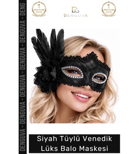 #Maske Lüks Siyah Tüylü İşlemeli Venedik Kostüm Parti Aksesuarı Gösterişli Şıklık Balo Maskesi