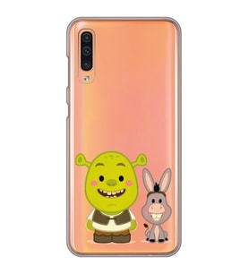 Samsung Galaxy A70 Uyumlu Shrek ve Eşek Tasarımlı Şeffaf Telefon Kılıfı