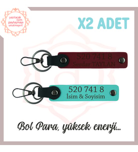 Turkuaz-Bordo, Adınıza Özel Bolluk Getiren Hediyelik x2 Anahtarlık 520 741 8 Manevi Denge ve Enerji (Çok Renkli)