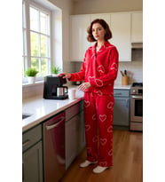 Kadin Kirmizi Polar Pijama Takımı Ev Giyim Fonksiyonel Dayanıklı Kaliteli Konforlu Estetik