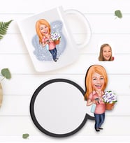 BK Gift Kişiye Özel Ev Hanımı Karikatürlü Beyaz Kupa ve Ahşap Bardak Altlığı Hediye Seti-2