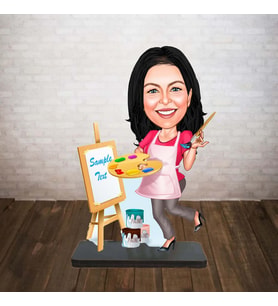 KİŞİYE ÖZEL KARİKATÜR önlüklü ressam kadın BİBLOSU