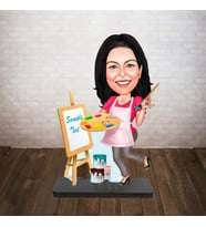 KİŞİYE ÖZEL KARİKATÜR önlüklü ressam kadın BİBLOSU