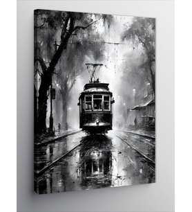 Kanvas Tablo Siyah Beyaz Tramvay