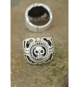 Eskitme Gümüş Renk Metal Kuru Kafa Tasarım Ayarlamalı Erkek Yüzük
