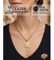 316L Çelik Gold Renk İsim Yazılır Yonca Kolye (Kişiselleştirilebilir)