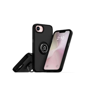 iPhone 16E Kılıf Montreal Yüzüklü Silikon Kapak - Siyah