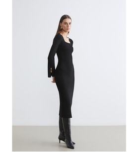 LCW Comfort Siyah Kare Yaka Bodycon Triko Elbise