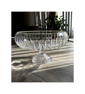 Kesme Kristal Yuvarlak Ayaklı Sunumluk Kase 24 Cm Salata Sunum Kasesi
