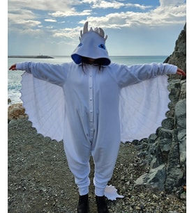 Işığın Öfkesi Ejderha Kostümü Yetişkin  Beyaz Ejderha Pijama Tulum Kostüm
