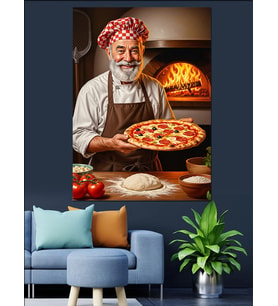Yaşlı Adam Pizza Pişiriyor Dekoratif Kanvas - Mdf Ahşap Tablo