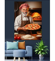 Yaşlı Adam Pizza Pişiriyor Dekoratif Kanvas - Mdf Ahşap Tablo