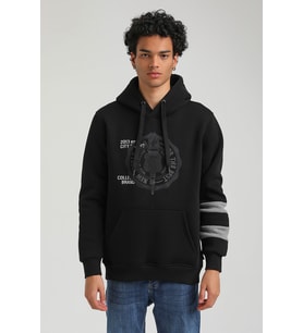 Kapüşonlu Siyah Slim Fit Hoodie 23FWM64054
