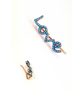 Mavi nano turkuaz taşlı earcuff tek gümüş küpe
