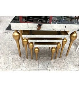 Dresuar-Zigon TOMBUL Model Kayın Ayak MDF tabla Parlak gold  Füme cam Kaplama El Yapım  (Sarı)