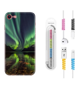 Apple iPhone 5 6 7 8 Plus Se XR Kılıf Kablo Koruma Spiral Silikon Kuzey Işıkları 1327
