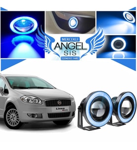Fiat Linea Uyumlu, Universal Mercekli Led Angel Sis Farı, 76mm Buz Mavi Renk