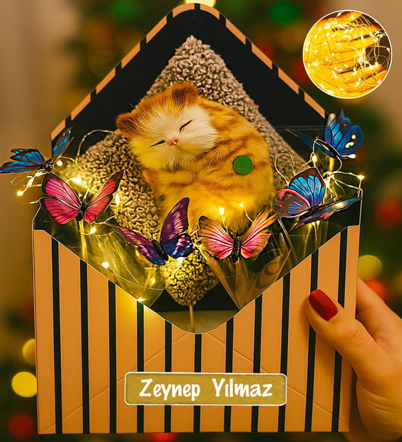 Kişiye Özel Sevgililer Günü Hediyesi Premium Kelebek Buketi Miyavlayan Sesli Peluş Kedi Buketi