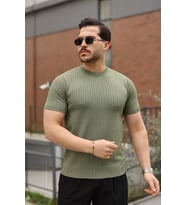 Erkek Fitilli Bisiklet Yaka Triko Tişört (Çağla)