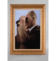 EV İŞYERİ OFİS İÇİN ALTIN ÇERÇEVELİ PASPARTULU ATATÜRK TABLO S503