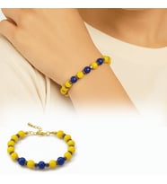 Gold Renk Metal Zincirli Küre Kesim Sarı Lacivert Jade Hematit Doğaltaş Kadın Taraftar Bileklik