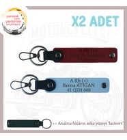 Motor Severlere Özel, İsim Plaka ve A + Kan Grubu Yazılı Kişiye Özel x2 Anahtarlık, Mavi-Bordo-Laci
