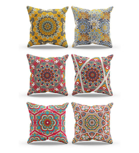 Moud's Çift Tarafı Baskılı India Pattern Desenli 6'lı Kombin Süet Kırlent Kılıfı