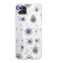PrintiFy Oppo A73 ile Uyumlu Nazar Boncuğu 5  Kamera Korumalı Şeffaf Silikon Kılıf