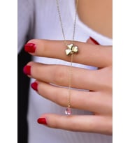 925 Ayar Gold Kaplama Pembe Taşlı Kalp Yonca Kadın Kolye
