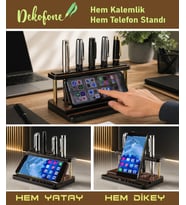 Kişiye özel Çok Fonksiyonlu Ahşap Kalemlik ve Telefon standı - Şık Masa Düzenleyici-Kalem Standı ve Telefon Tutuculu Ofis Dekoru
