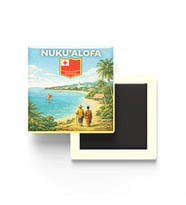 Retro Tonga Nukuʻalofa Şehri Temalı Vintage Buzdolap Magneti – 9x9 cm