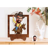 BK Gift Kişiye Özel Kovboy Karikatürlü Ahşap Standlı 3D Biblo-2 (Beyaz)