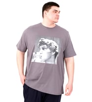 Mode XL Büyük Beden Erkek T-Shirt Bisiklet Yaka STATUE U25027 Füme