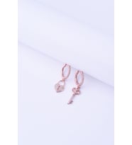 Encili Silver 925 Ayar Gümüş Kadın Taşlı Kilit-Kalp Model Gold Renk Halka Küpe (Rose)