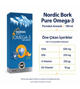 Nordic Bork Pure Omega-3 Portakal Aromalı Sıvı Takviye 150 ml