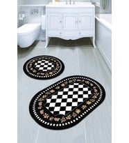 Siyah Çerçeveli Banyo Halısı Klozet Oval Paspas Seti BS072