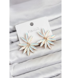 Beyaz Renk Kristal Taşlı Lotus Model Kadın Küpe